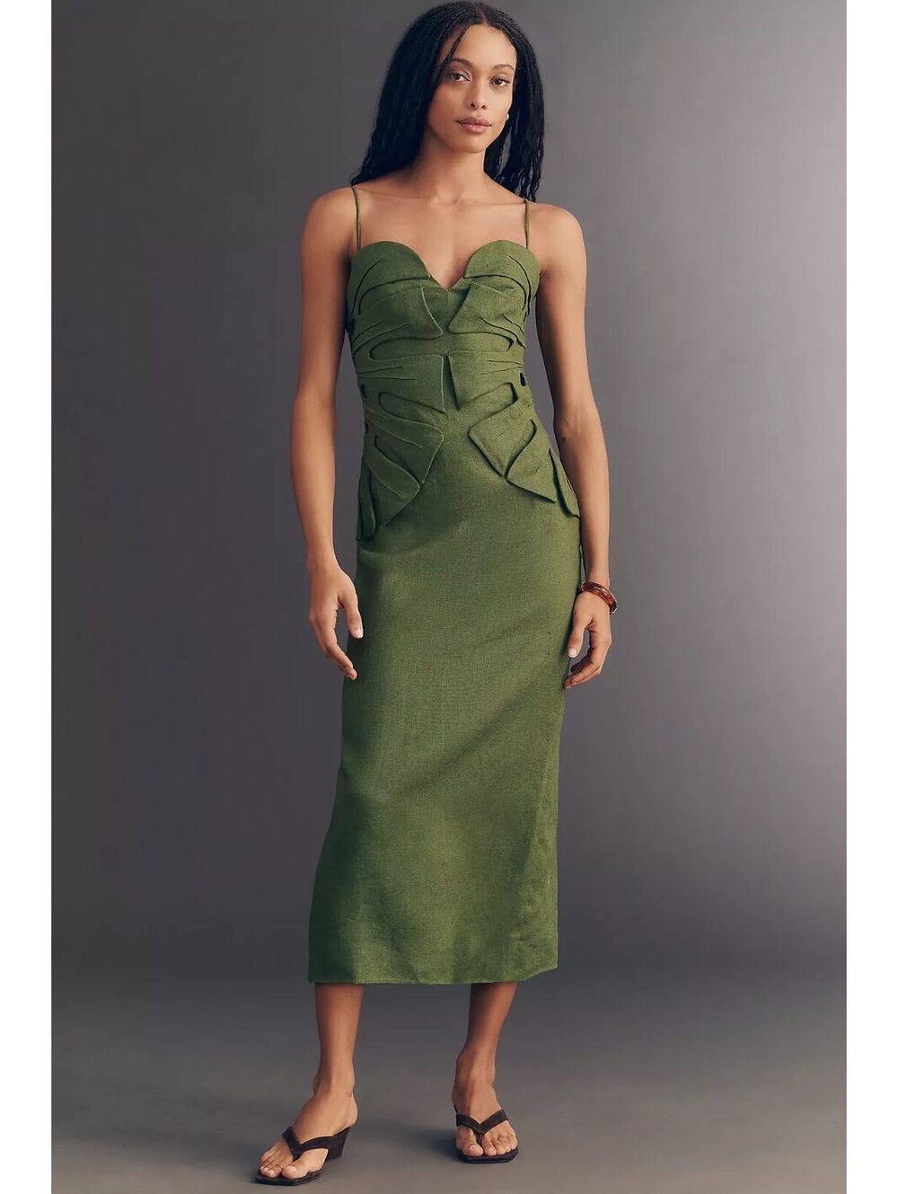 FARM RIO Anthropologie Linen Monstera Leaf midi dress